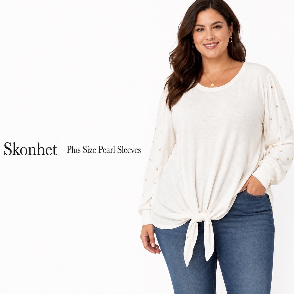 Skönhet‎ White Tie-Front Embellished Long Sleeve Top TA1641X Plus Size 3X